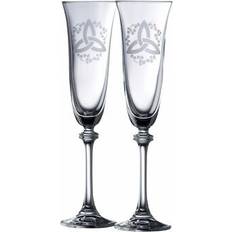 Galway Crystal Trinity Knot Shamrock Liberty Flute Pair Champagne Glass