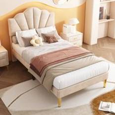 Velvet Upholstered Shell-like Golden Iron Legs 90x190 cm Beige