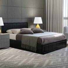 Double black ottoman bed Home Treats Small Double Black Leather Ottoman Storage with Mattress Frame Bed
