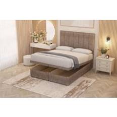 Beds & Mattresses Somnior Austin Plush Velvet Midnight Pocket Sprung Ottoman Gas Lift Storage Bed Set with Heaboard - Beige