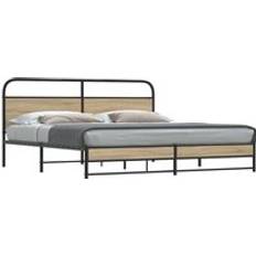 Beds & Mattresses Berkfield Home Metal Bed Frame without Mattress Smoked Oak 180x200 cm Super King - Brown