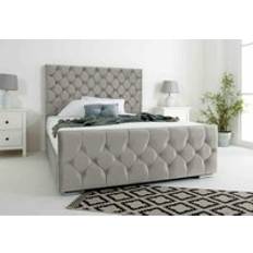 Eleganza Maya Silver Plush Velvet Matching Buttons Double Bed Frame