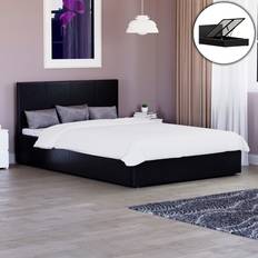 Home Discount Lisbon Ottoman Bed Frame Faux Leather Storage Small Double Black