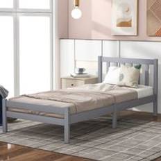 Wooden Single Bed Frame 3ft with Headboard for Adults Kids Teenagers 90 x 190 cm Grey
