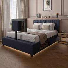X-Rocker Maisie Velvet Ottoman TV with LED Lighting - Navy Double Frame Bed