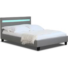 Beds & Mattresses Comfy Living 3Ft Single Fabric Modern Bed Frame With Led In Light Grey