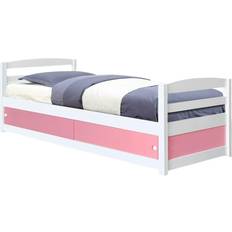 Comfy Living 3Ft Single Wooden Bed Frame In White With Pink Storage Drawers