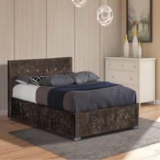 Brown Crushed Velvet Ottoman Storage Gaslift Bedframe - Brown King