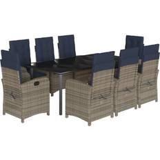 Utemöbler vidaXL 9 Piece with Cushions Gray Poly Rattan Patio Dining Set