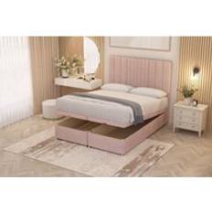 Pink Bed Packages Somnior Alexas Ottoman Divan Bed Set with Midnight Pocket Spring Mattress and Heaboard Plush Velvet Small Single