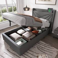 Polsterbett 90x200 cm mit USB und Typ-C Leinen Grau
