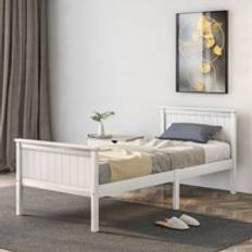 Wooden Bed Frame with Headboard and Footboard - Ivory
