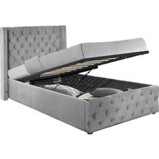 Beds & Mattresses Comfy Living 3Ft Single Storage Bed Frame With Winged Headboard In Light Grey