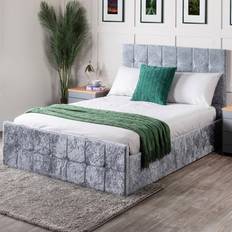 Home Treats Beds & Mattresses Home Treats Single Grey Crushed Velvet Ottoman Storage with Mattress - Silver Frame Bed