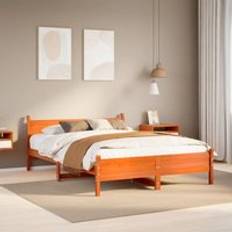 Beds & Mattresses Berkfield Home Bed Frame without Mattress Wax 135x190 cm Double Solid Wood Pine
