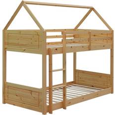 Beds & Mattresses Comfy Living 3Ft Single House Style Bunkbed In Natural Bunk Bed