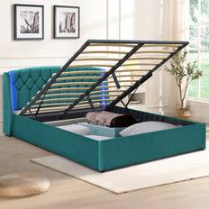 Green Bed Frames Comfy Living Double Green Fabric Gaslift Bed Frame with LED Headboard