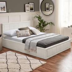 White Frame Beds Home Treats Double Boucle Plush Ottoman Storage - White Frame Bed