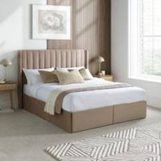 Frame Beds Happy Beds Reid Double 4 Drawer Storage Warm Stone Velvet 4ft6 Frame Bed