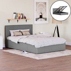 Lisbon Ottoman Bed Frame Faux Leather Storage Small Double Grey