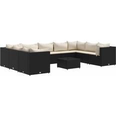 Utemöbler vidaXL 10 Piece Patio with Cushions Black Poly Rattan Outdoor Lounge Set