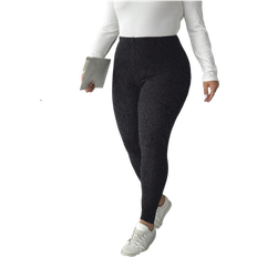 Shein PETITE CURVE Plus Size Women Fleece Solid Color Warm Leggings, Autumn/Winter,Upgraded Thermal Fabric, High Elasticity For Comfort, Stylish And Versatile Without Looking Bulky, Suitable For Daily Casual Wear Black Leggings