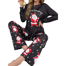 Shein Christmas Themed Fun Santa Claus Gifting Joy Print Pajama Set