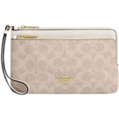 Coach Double Zip Wallet In Signature Canvas - Gold/Sand/Chalk