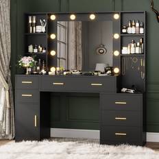 Black and wood desk Mercer41 Vincci Vanity Black Dressing Table 15.8x48.8"