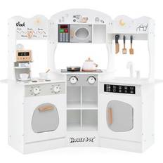 Costway Kids Corner Wooden Play Kitchen with Coffee Machine Slide Microwave