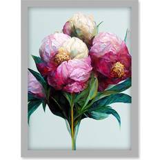 ARTERY8 Pink/Grey/White Peony Flowers Framed Art 21x29.7cm