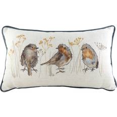 Evans Lichfield Oakwood Robin Watercolour Piped Rectangular Feather Filled Cushion - Complete Decoration Pillows Beige