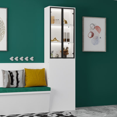 Wade Logan Chessy 86.6 H 2 Doors Display Case with 4 Drawers & LED Lights Glass Cabinet