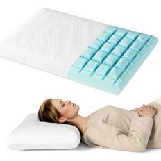 Ergonomic Pillows Costway Set of 2 Gel Memory Foam 3D Cutting Air Flow Cooling Pillows Ergonomic Pillow