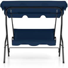 Steel Canopy Porch Swings Costway 3-Seat Outdoor Patio Canopy Swing with Cushioned Steel Frame Navy