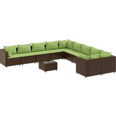 vidaXL 11 Piece Patio Sofa with Cushions Brown Poly Rattan Outdoor Lounge Set
