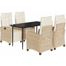Utemöbler vidaXL with Cushions 5 Piece Beige Poly Rattan Patio Dining Set