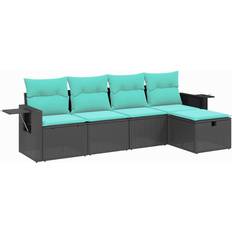 Garden & Outdoor Furniture vidaXL 5 Piece Patio Sofa with Cushions Black Poly Rattan Outdoor Lounge Set