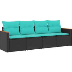 Garden & Outdoor Furniture vidaXL 4 Piece Patio Sofa with Cushions Black Poly Rattan Outdoor Lounge Set