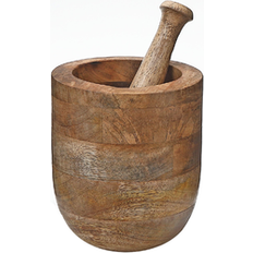 Brown Pestles & Morters IH Casa Decor Mango Wood 5.5" Brown 6.25 In L X 2.0 In. W X 9.0 In. H Pestle & Mortar