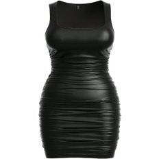 Shein EZwear Plus Size Black PU Ruched Sleeveless Bodycon Dress, Summer