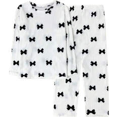 Shein 2pcs Coral Fleece Plaid Bow Sleepwear Set, Winter Pajamas, Minimalist Printed Nightwear Suit