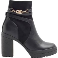 Hardware Strap Heeled Boots - Black