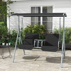 Outdoor Sofas & Benches OutSunny 2 Person Porch Swing with Stand 69.0 In W x 65.0 In H x 44.0 In Black