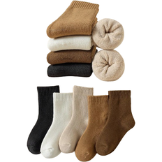 Shein 5 Pairs Kids/Toddlers Thick Cashmere Socks, Black, White, Khaki, Solid Color, Autumn/Winter, Simple Mid-Calf Socks, Fashion Versatile, Suitable For Daily Wear