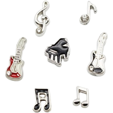Music Piano Guitar Floating Locket Charms Set - Silver/Multicolour/Transperant