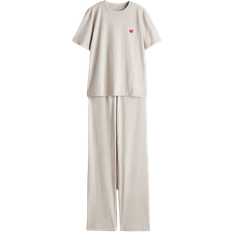 M - Nainen Pyjamat H&M Knitted Pajamas - Light Beige Melange/Heart