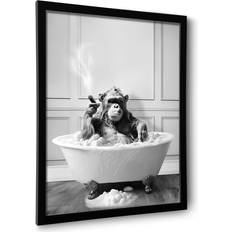 Chimpanzee in Bathtub Black and White Framed Art 20.3x25.4cm