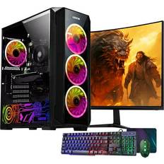 AQVIN Gaming Desktop PC AMD Ryzen 7 16GB DDR4 RAM 512GB SSD RTX 3050 6GB Windows 11 Pro 24-inch Curved Monitor