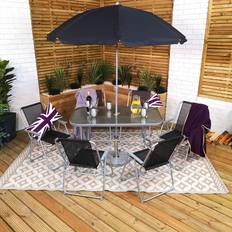 6 Person Garden Furniture Table 6 Chairs & Parasol - Grey